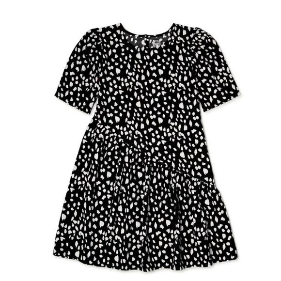 NWT Dalmatian Print Ruffle Girl's Flowy Mini Swing Dress - Picture 1 of 3